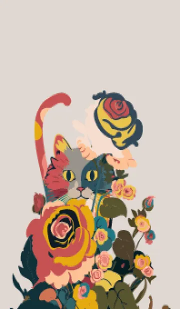 [LINE着せ替え] beige & gray 薔薇にひそむ猫の画像1
