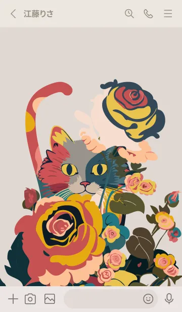 [LINE着せ替え] beige & gray 薔薇にひそむ猫の画像2