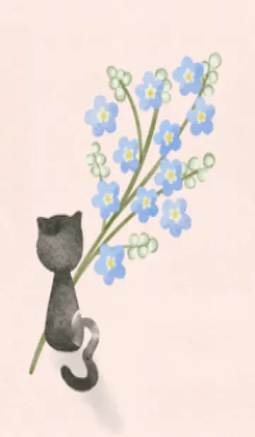 [LINE着せ替え] Black cat with blue flowerの画像1