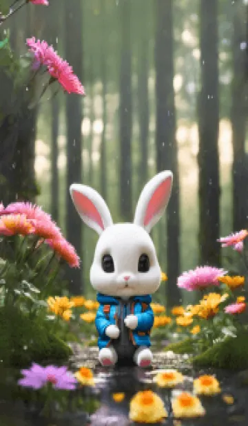 [LINE着せ替え] cute rabbit raining green forestの画像1