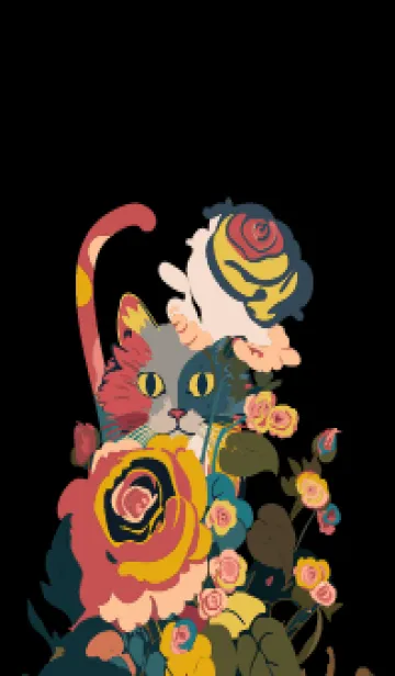 [LINE着せ替え] black 薔薇にひそむ猫の画像1