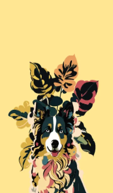[LINE着せ替え] plants and a border collie lightyellowJPの画像1