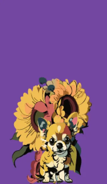 [LINE着せ替え] purple ひまわりとチワワの画像1