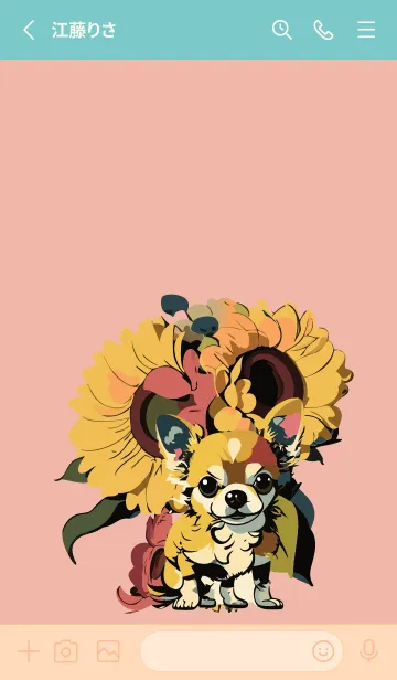 [LINE着せ替え] pink & light blue ひまわりとチワワの画像2