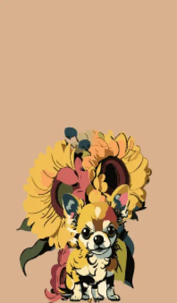 [LINE着せ替え] light brown & yellow ひまわりとチワワの画像1