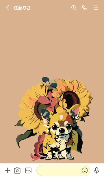 [LINE着せ替え] light brown & yellow ひまわりとチワワの画像2