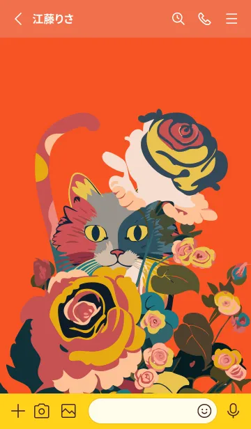 [LINE着せ替え] red & yellow 薔薇にひそむ猫の画像2