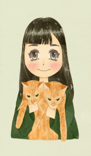 [LINE着せ替え] 2匹のトラ猫を持つ女の子の画像1