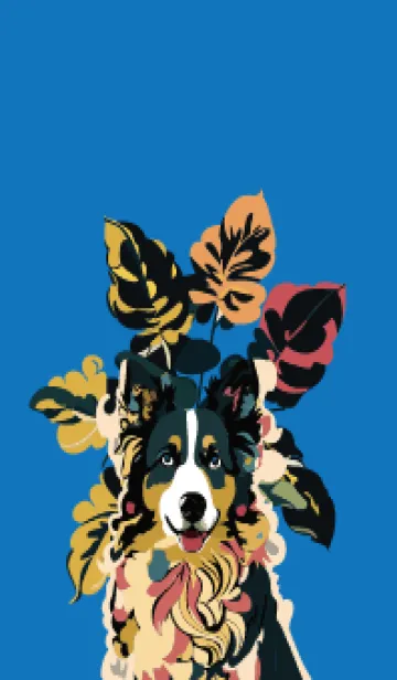 [LINE着せ替え] white & blue 植物とボーダーコリーの画像1