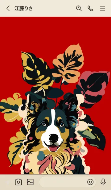 [LINE着せ替え] red & beige 植物とボーダーコリーの画像2