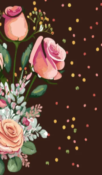 [LINE着せ替え] brown カラフルなカスミソウと薔薇の画像1