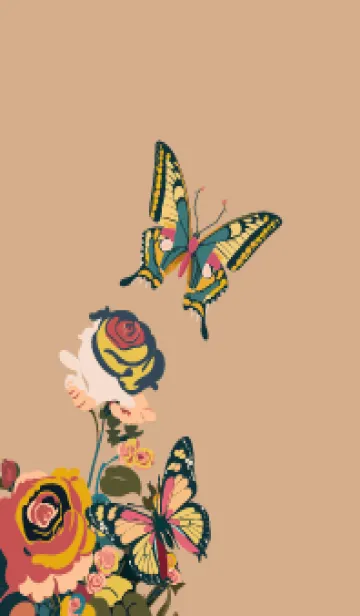 [LINE着せ替え] roses and butterflies on brown & yellowJの画像1