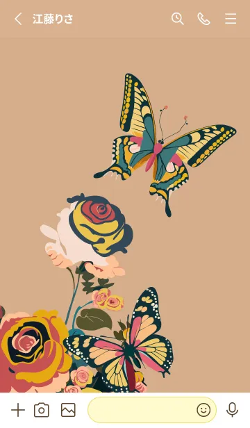 [LINE着せ替え] roses and butterflies on brown & yellowJの画像2