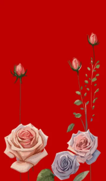 [LINE着せ替え] red & beige 薔薇と蕾の画像1