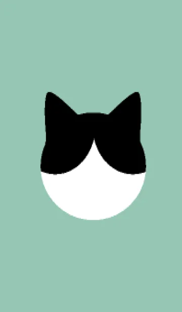 [LINE着せ替え] シンプル 猫 白黒 ハチワレ グリーンの画像1