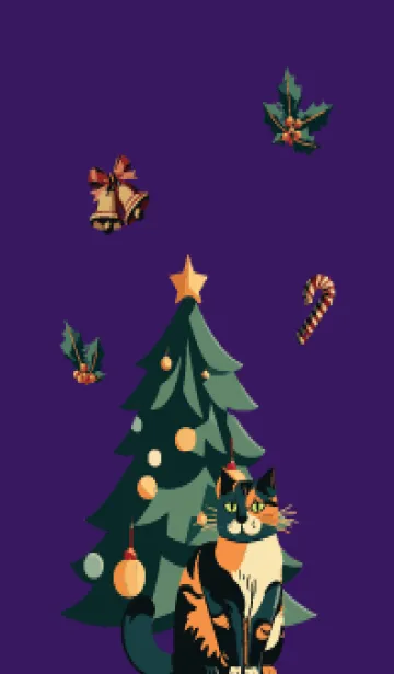 [LINE着せ替え] purple クリスマスツリーと猫の画像1