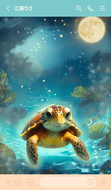 [LINE着せ替え] 幸運のホヌが月夜の海を泳ぐの画像2