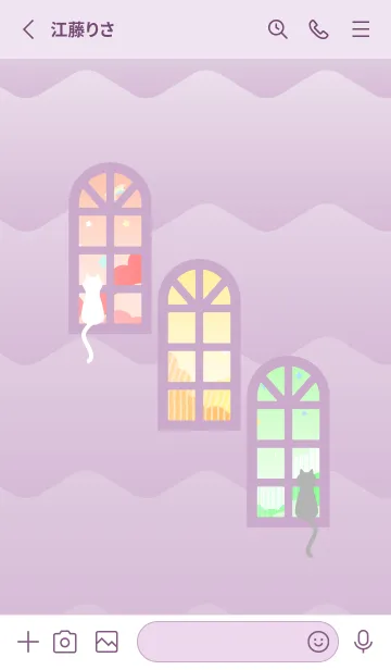 [LINE着せ替え] 窓辺の二匹の猫 薄い紫の画像2