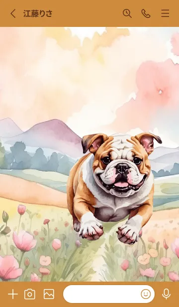 [LINE着せ替え] Bulldog In Flower Theme (JP)の画像2
