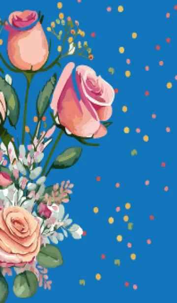 [LINE着せ替え] white & blue カラフルなカスミソウと薔薇の画像1