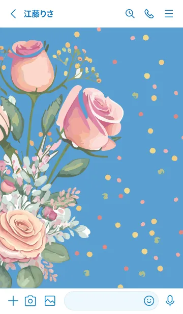 [LINE着せ替え] white & blue カラフルなカスミソウと薔薇の画像2