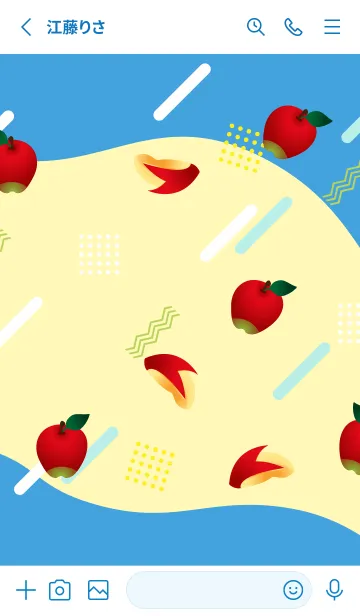 [LINE着せ替え] リンゴのメンフィス柄 白と青の画像2