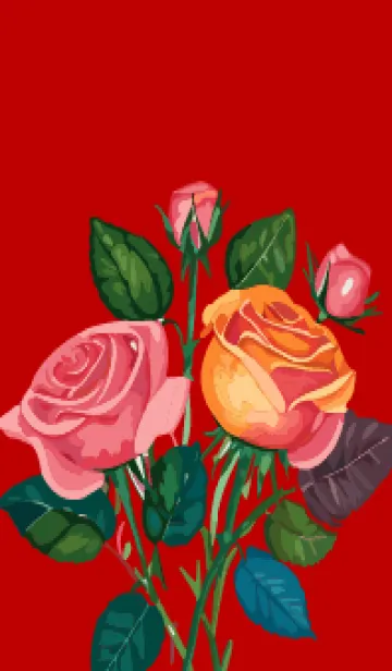 [LINE着せ替え] red & beige カラフルな花束の画像1