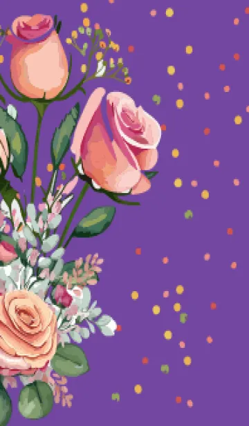 [LINE着せ替え] purple カラフルなカスミソウと薔薇の画像1