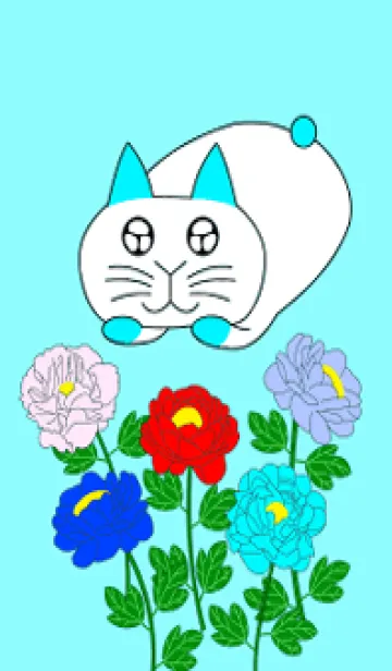 [LINE着せ替え] ウサギ猫と牡丹の花の青の画像1