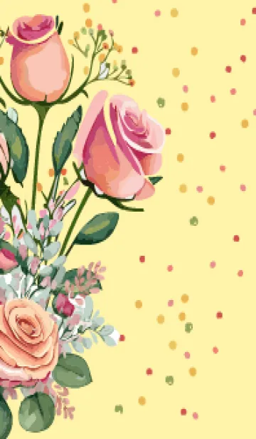 [LINE着せ替え] light yellow カラフルなカスミソウと薔薇の画像1
