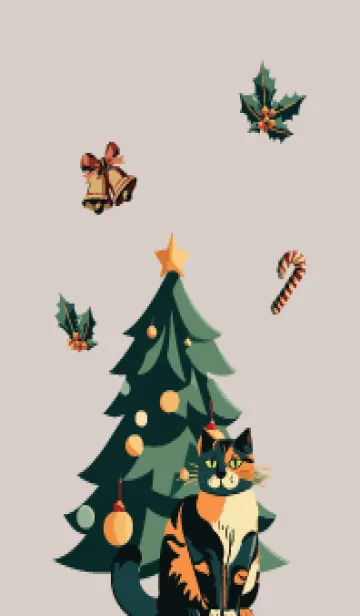 [LINE着せ替え] beige & gray クリスマスツリーと猫の画像1