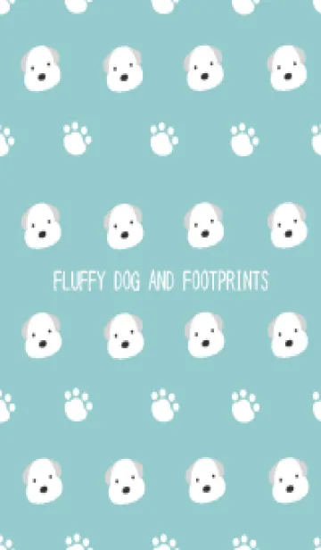 [LINE着せ替え] もこもこ犬と足跡/ミントグリーン/ベージュの画像1