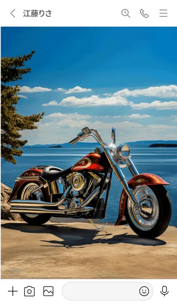 [LINE着せ替え] 晴天の輝く海×アメリカンバイク(赤系)の画像2
