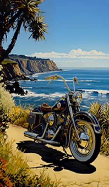 [LINE着せ替え] 晴天の輝く海②×アメリカンバイクの画像1