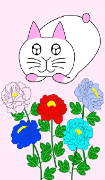 [LINE着せ替え] ウサギの猫と牡丹の花のピンクの画像1