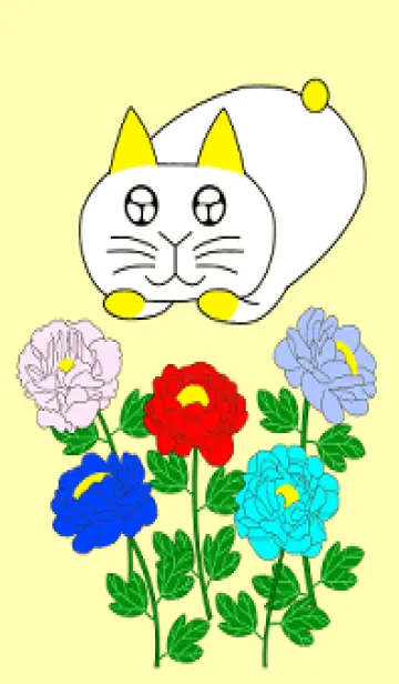 [LINE着せ替え] ウサギの猫と牡丹の花のゴールド色の画像1