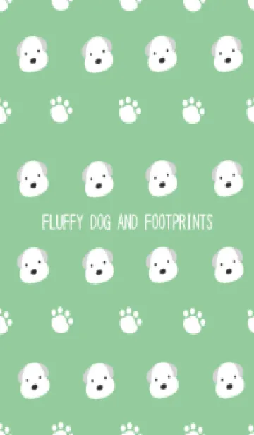 [LINE着せ替え] もこもこ犬と足跡/グリーン/ベージュの画像1
