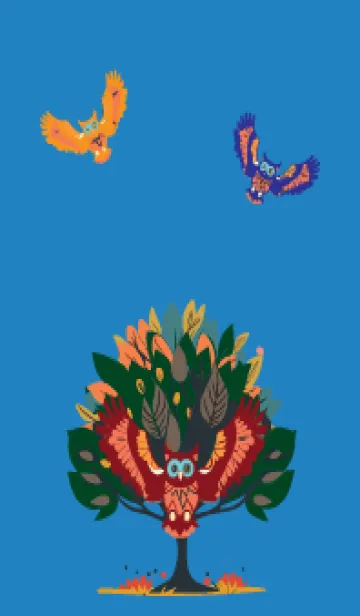 [LINE着せ替え] blue 木とフクロウの画像1