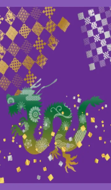 [LINE着せ替え] 龍と和柄 紫色の画像1