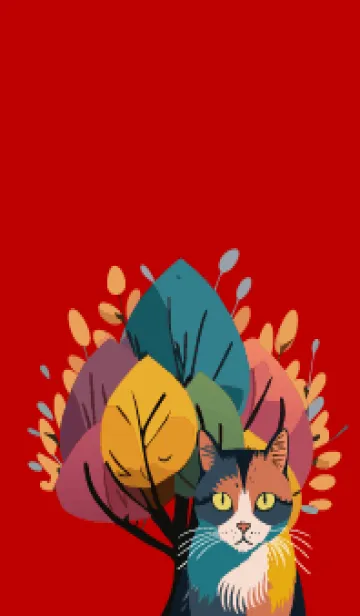 [LINE着せ替え] red & beige 冬の木と猫の画像1