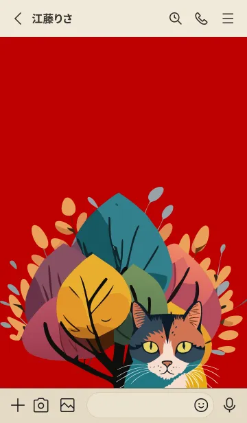 [LINE着せ替え] red & beige 冬の木と猫の画像2