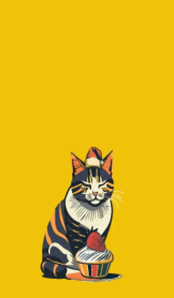 [LINE着せ替え] yellow 猫とケーキの画像1