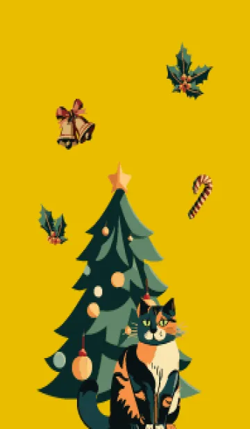 [LINE着せ替え] yellow クリスマスツリーと猫の画像1