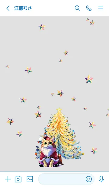 [LINE着せ替え] white & blue ツリーとサンタ姿の猫の画像2