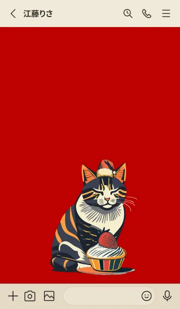 [LINE着せ替え] red & beige 猫とケーキの画像2