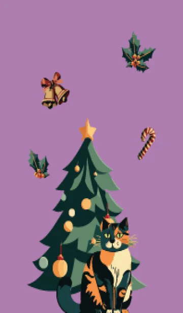 [LINE着せ替え] light purple クリスマスツリーと猫の画像1