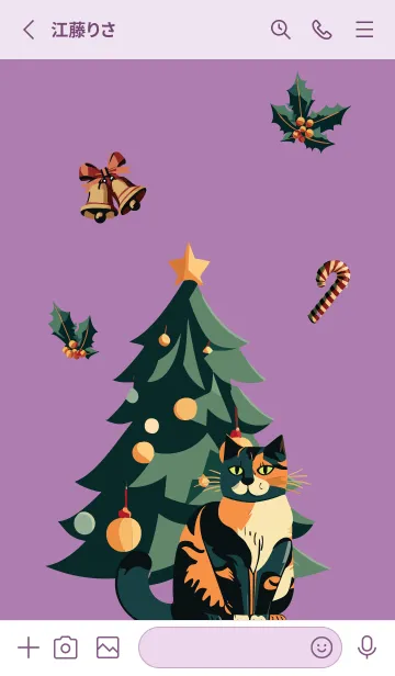 [LINE着せ替え] light purple クリスマスツリーと猫の画像2