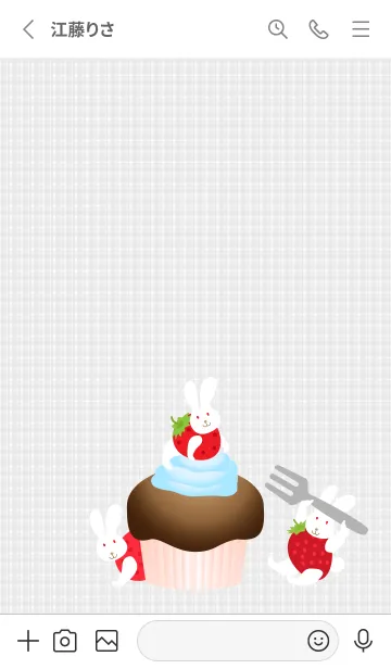 [LINE着せ替え] ケーキとうさぎ苺 白の画像2