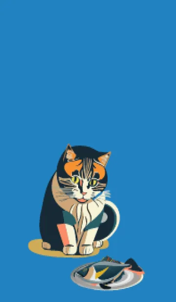 [LINE着せ替え] blue 魚を見つめる猫の画像1