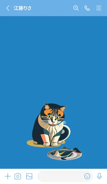 [LINE着せ替え] blue 魚を見つめる猫の画像2